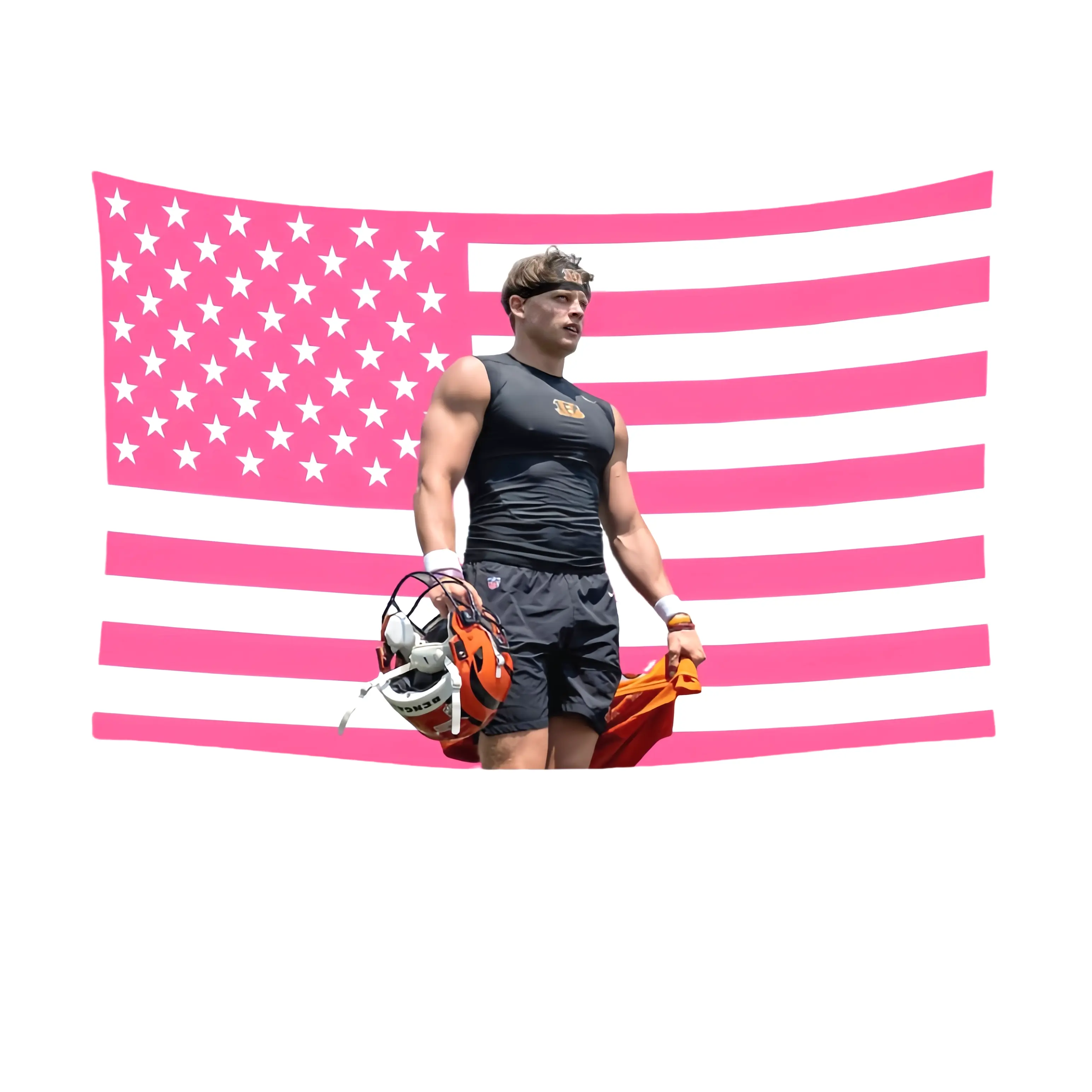 Joe Burrow Pink American Flag Print Tapestry, Aesthetic Cotton Decorative Home Decor, Machine-Washable Joe Burrow Gift, Pink Tapestries