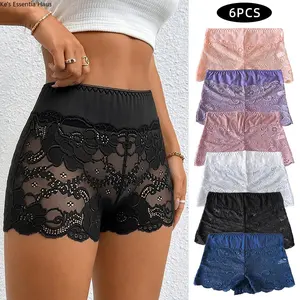 2026 New 6-PCS Women Lace Underwear Solid Color Sexy Print Flat Leg Boxers