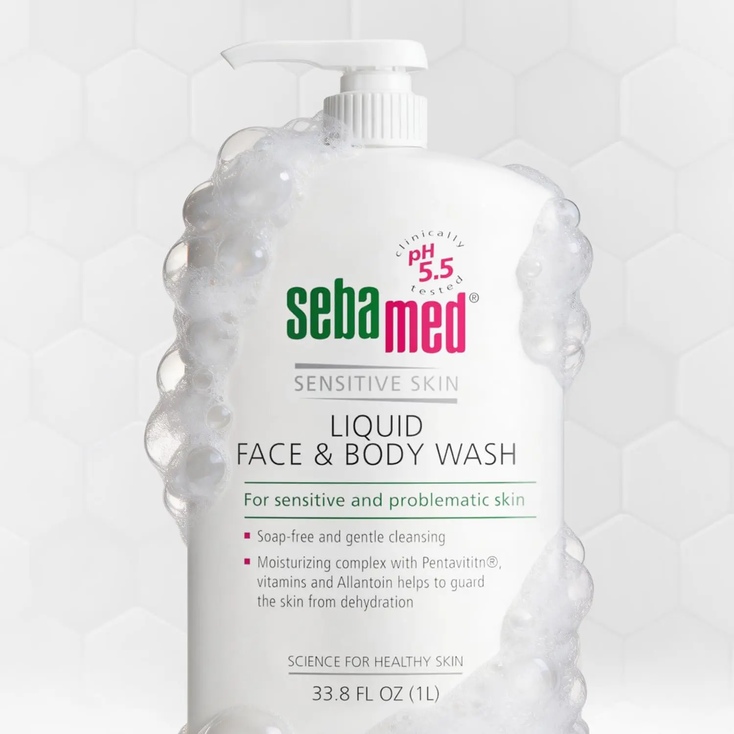 SEBAMED pH 5.5 Sensitive Skin Face & Body Wash, Mild Gentle Hydrating Hypoallergenic Cleanser, Dermatologist-Recommended, 33.8 oz (1 L) for Adults