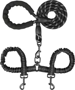 Double Dog Leash, Dual Dog Leash, 360 Swivel Tangle Free Bungee Walking Training For Large Medium Dogs, Shock Absorbing Bungee Reflective For Two Dogs