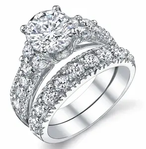 Wholesale Women Fashion Silver Plated Rings Sapphire 2pcs/set Wedding Ring Sizes 6-10 Simulated Fast USA Shipping