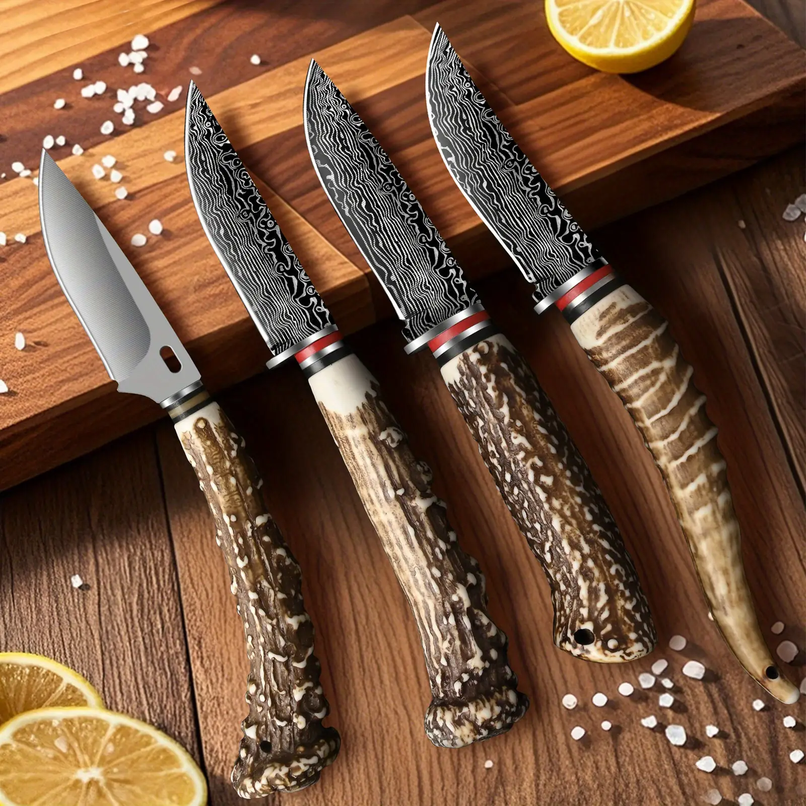 1PC Multi-Functional Kitchen Knife with Angular Handle – Stainless Steel with Damascus Pattern, Perfect for Meat and Fruit Cutting, Comes with Sheath.