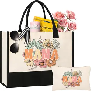 Mother Day Gift, Mom Birthday Gifts from Daughter Son, Canvas Tote Bag Makeup Bag for Mom Personalized Gift Set, Lightweight