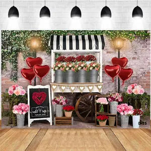Photography Background Valentine's Day Heart Balloons Flower Cart Chalkboard Romantic Atmosphere Proposal Wedding Photo Studio Backdrop