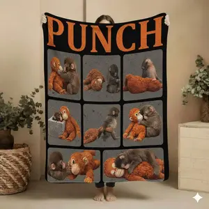 Team Punch Monkey Blanket, Cute Monkey Throw Blanket, Funny Family Blanket Gift, Soft Fleece Throw for Kids Adults