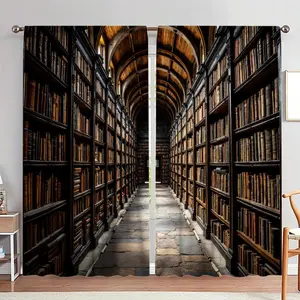 Book Shelf Pattern Door Curtain, 1 Set Long Hall Printed Door Curtain, Home Decor Home Decoration Curtain for Living Room Bedroom Study Room