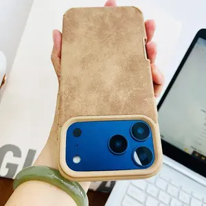 Luxury Leather phone Case For Iphone 13 11 12 14 15 16 17 Pro Max Plus 17 AIR Soft Silicone Premium Matte Faux Leather Case Shockproof Vintage Lambskin Suede Cover