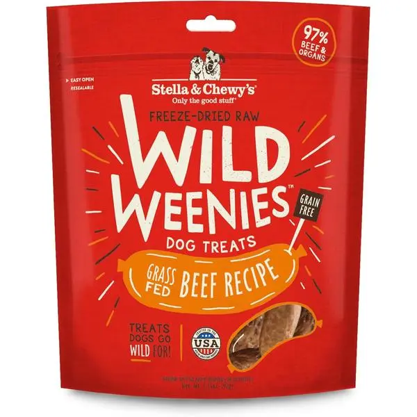 Stella & Chewy's Freeze-Dried Raw Wild Weenies Dog Treats - High-Protein Training Treats for Dogs & Puppies - All-Natural Grass-Fed Beef Recipe with 97% Meat & Organs - USA Made - 3.25 oz Bag