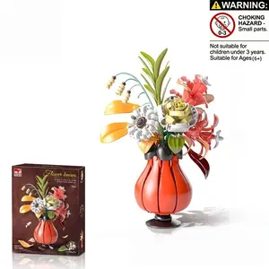 Realistic Flower 3D Puzzle Set, Art Bouquet, Building Blocks, Vase Model, Assembly Toy, Creative Gift, Ideal for Friends and Lovers