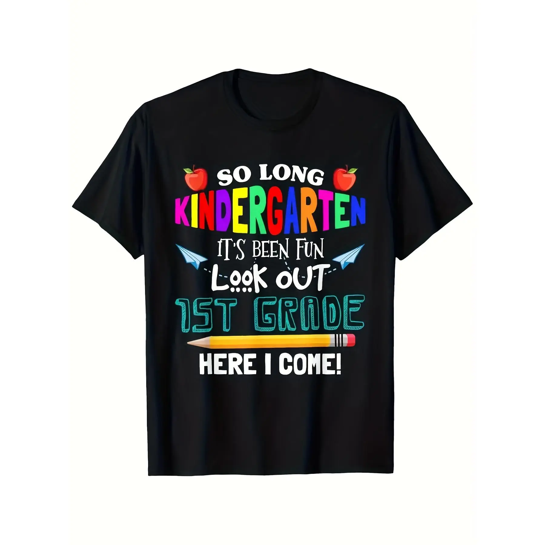 ' Kindergarten Graduation T-Shirt - 1st Grade Ready Outfit with Number 1 Pencil & Diploma Print, Short Sleeve Round Neck Casual Top for to Elementary Transition, Machine Washable Clothing
