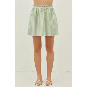 BREEZY STRIPE DRAWSTRING MINI SKIRT IN GREEN
