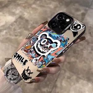Colorful Silvery Graffiti Bear Pattern Case for iPhone 17 Pro Max 16 Plus 15 14 13 12 11 Air E Shockproof Anti-Scratch Durable PC Back Protective Cover