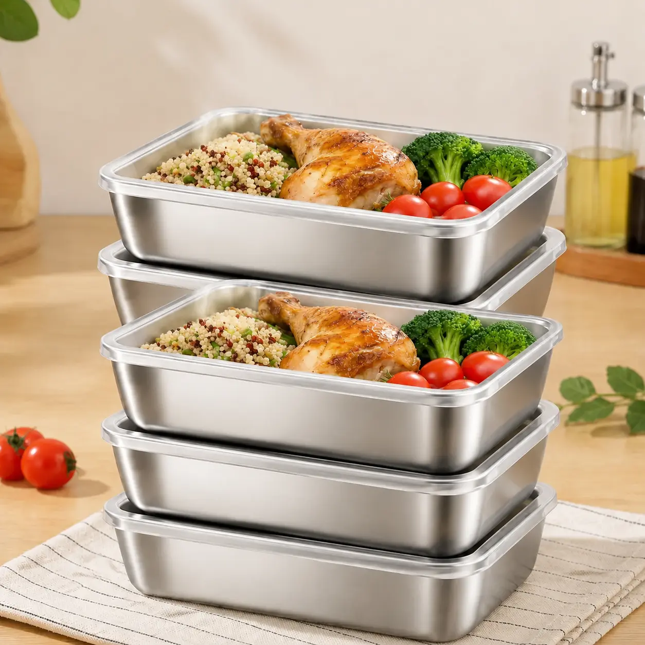 6-Pack Square Metallic Stainless Steel Deep Baking Trays - Eco-Friendly Food Containers Bakeware Set, Rust-Free, Stackable Cabinet-Saving, Oven Safe, Dishwasher Safe, Easy Clean, No Plastic Taste, For Roasting Meal Prepping, Replaces Cracked Plastic, Mini