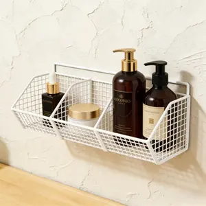 wrought iron wall-mounted storage basket, no punching installation, worry-free, three-grid large capacity, bid farewell to clutter, and home storage is in place in one step