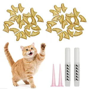 PETAXCELL Cat Nail Caps, Cat Claw Covers with Adhesive Glue and Applicators, Kitten Claw Caps Soft Paws, (40pcs, L, Crystal Gold), Intended for Pet Tips /  Nail Covers / Control Paws