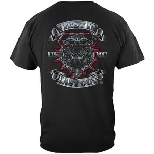 Usmc First In Last Out Silver Foil Bull Dog Tshirt
