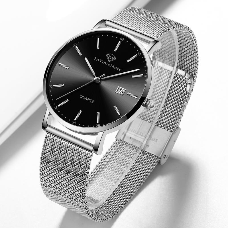 INTIMEMATE Ultra-thin Men's Watch; Stainless Steel Men's Watch; Casual Men's Watch; Business Formal Men's Watch; Lumcent Watch; Waterproof Men's Watch Black Dial