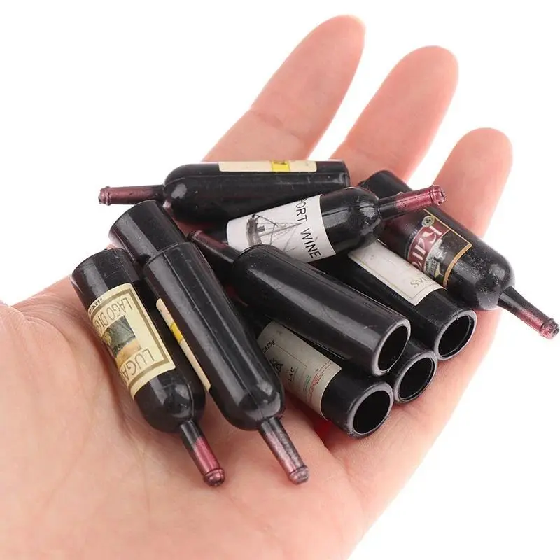 10Pcs Lifelike Resin Miniature Wine Bottles Set with Box, Simulation Drink Model Toys for 4-6 Years Olds, 1:12 Dollhouse Decoration, Great Gift for Children & Doll Lovers
