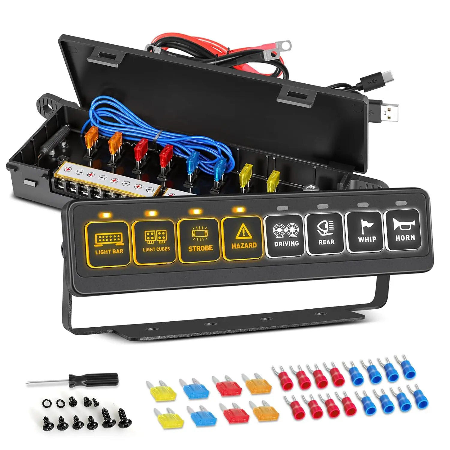 JIEPENG 12V Wireless 8-Gang Slim Touch Switch Panel, Off-Road LED Multifunction Box with Toggle Momentary Pulsed Auxiliary Circuit Control, Truck Accessories for Off-Road Trucks with 164ft Remote Control, Quick & Easy Setup for Lighting Systems
