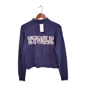 Etoile Hooked Up New Womens Size XS High Neck Blue Pullover Cozy Preppy Sweater with 'ETOILE' Embellishment Knitwear Long Sleeve