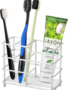 Urbanstrive 304 Stainless Steel Bathroom Toothbrush Holder Toothpaste Holder Stand Bathroom Accessories Organizer, Silver