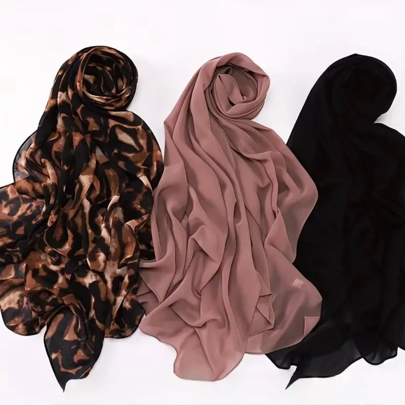3pcs Solid Chiffon Scarves for Daily Wear, Lightweight Versatile Accessories for Women fashion gift