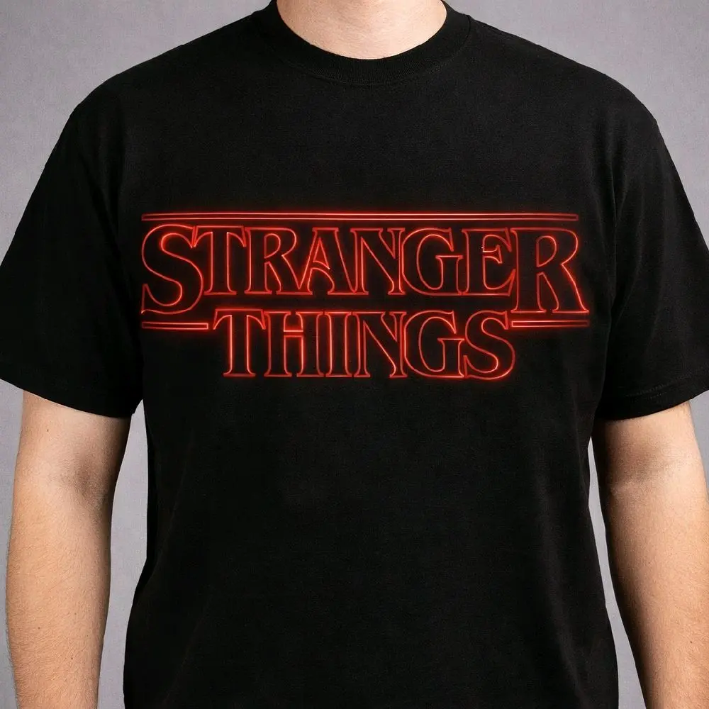 Stranger Things Tshirts - Black Tee with Red Logo for Fans of the Series