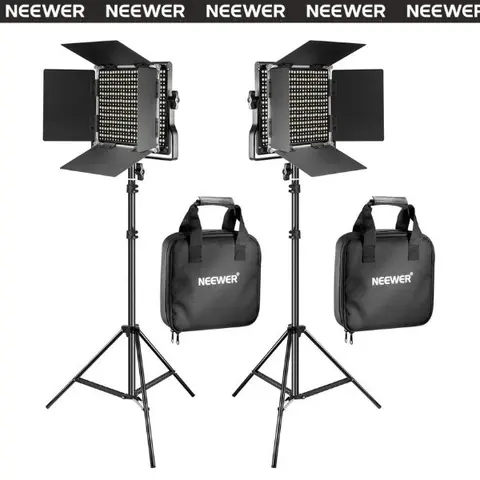 NEEWER 2-Pack 660 LED Photography Lighting Kit - 40W Bi-Color Dimmable 3200K-5600K, CRI 96+, Metal Barn Door, Adjustable Aluminum Light Stand, 330 Warm+Cool LEDs, 360° Tilt Control, 100V–240V Continuous Lighting Kit for YouTube Studio Camera Accessories