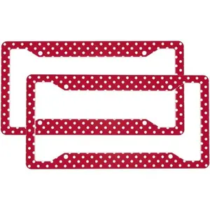 Red Polka Dot License Plate Frame Aluminum Car Truck Accessory Retro Cute