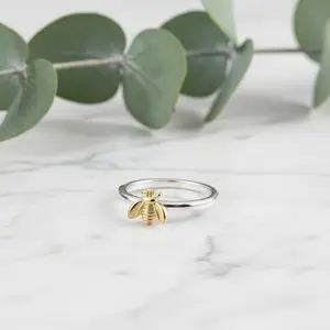 925 Sterling Silver Tiny Yellow Honey Bee Ring