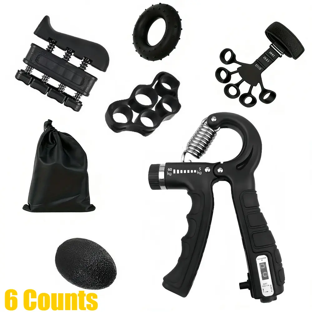6-Piece Grip Strengthener Set with Adjustable Countable Grip Strengthener, Forearm Trainer, Hand Exercise Ball, Silicone Finger Rings, and Multifunctional Forearm & Finger Trainer - Perfect for Home Exercise, Strength Training Equipment