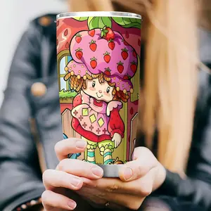 1pc20oz 304 Stainless Steel Insulated Bottle Tumbler with Floral Cake & Strawberry Shortcake Design - Double-Wall Vacuum Insulated Cup for Themed Gift, Strawberry Bottle