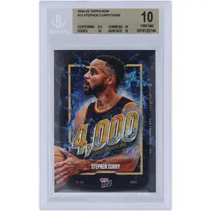 Stephen Curry Golden State Warriors 2024-25 Topps Now 4,000 Career 3-Pointers Made #13 BGS Authenticated 10 Card - 9.5,10,10,10 Subgrades