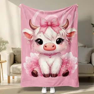 Soft Funny Throw Blanket Room Decor Cute Cartoon Cow Print Plush Fabric Blanket Comfortable Warm,Comfy Bedding Napping Blanket For Home Office Travel Camping,Christmas Gifts,Christmas Decoration