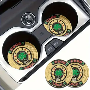 2pcs Poker Chip Design Car Cup Holder Coasters - Lucky Green Challenge Coin Pattern, Durable Plastic Non-Slip Drink Protectors, Fun Car Interior Accessories, Car Ornament & Unique Gift for Friends, Drink Coaster, Pokerthemed Decor, Compact Design