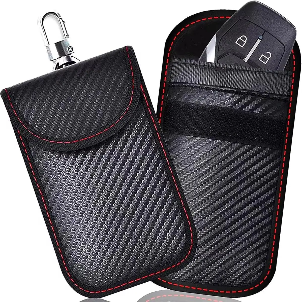 Keys 4 Less Medium Pouch for Car Keys 3.5 x 5.5 Inch RFID Signal Blocking Key Fob Protector Carbon Fiber Shielded Holder with Hook and Keychain
