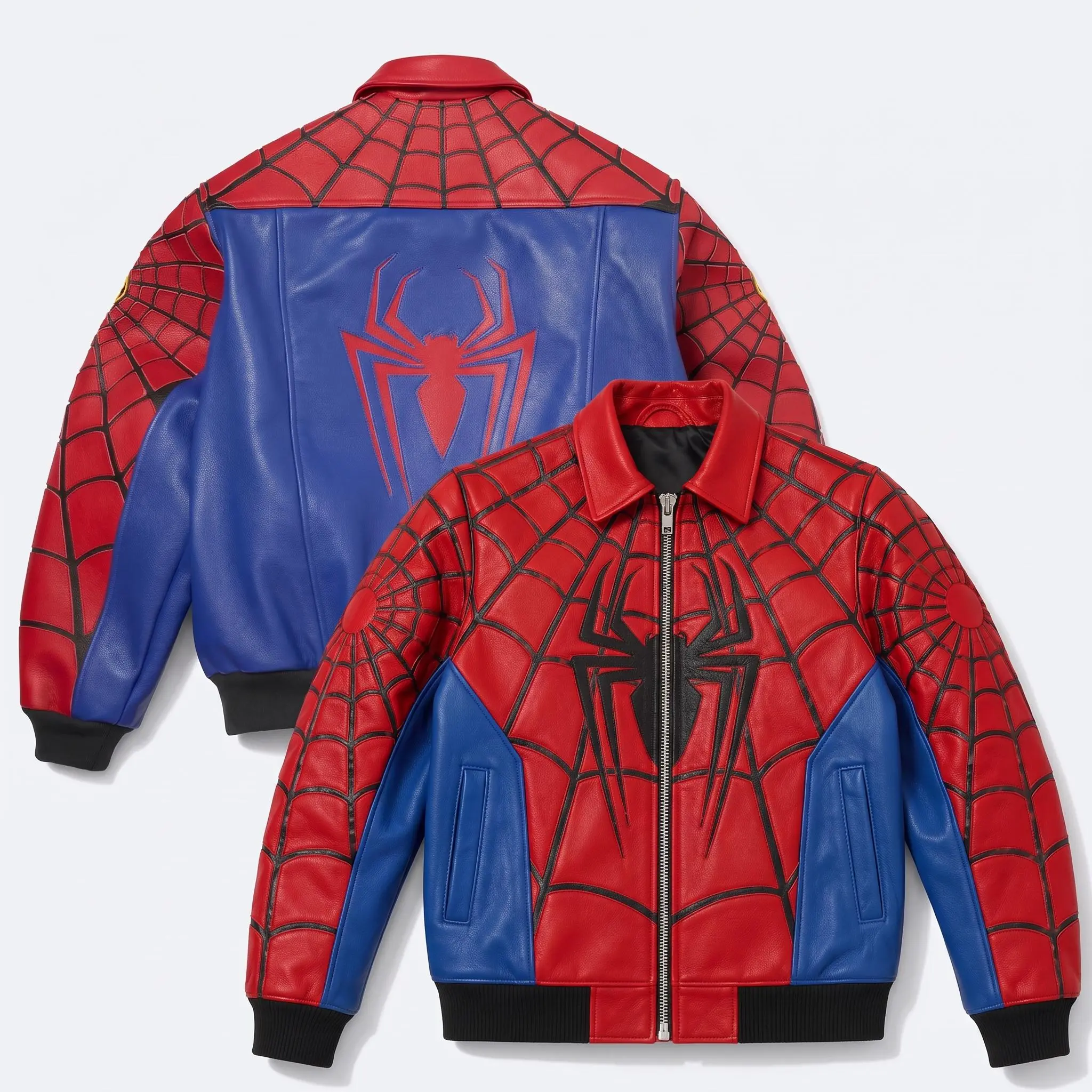 Spider Inspired Red Leather Bomber Jacket | Superhero Cosplay Biker Coat