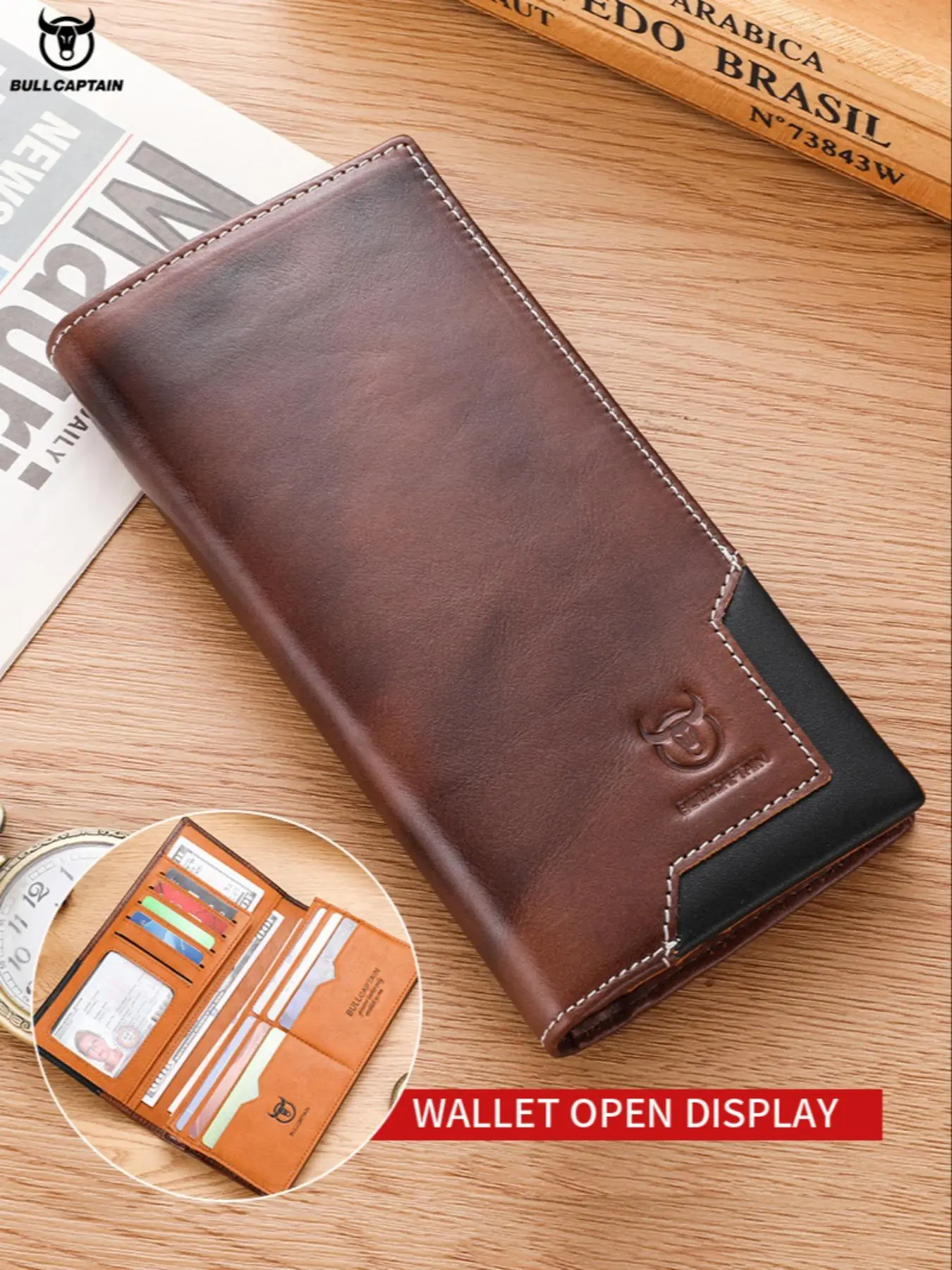 Men's Business Fashion Wallet, Vintage Long Wallet with Card Slots, Casual Trendy Wallet for Work & Daily Use, Cowhide Leather Wallet Card Holder, Business Style Wallet, Cowhide Wallets