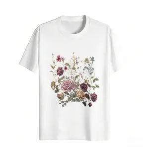 Floral Bouquet Art Women's Graphic Tee Casual Chic Style Cotton Regular Fit Round Neck Short Sleeve Boho Fashion T-Shirt For Spring Summer Wear
