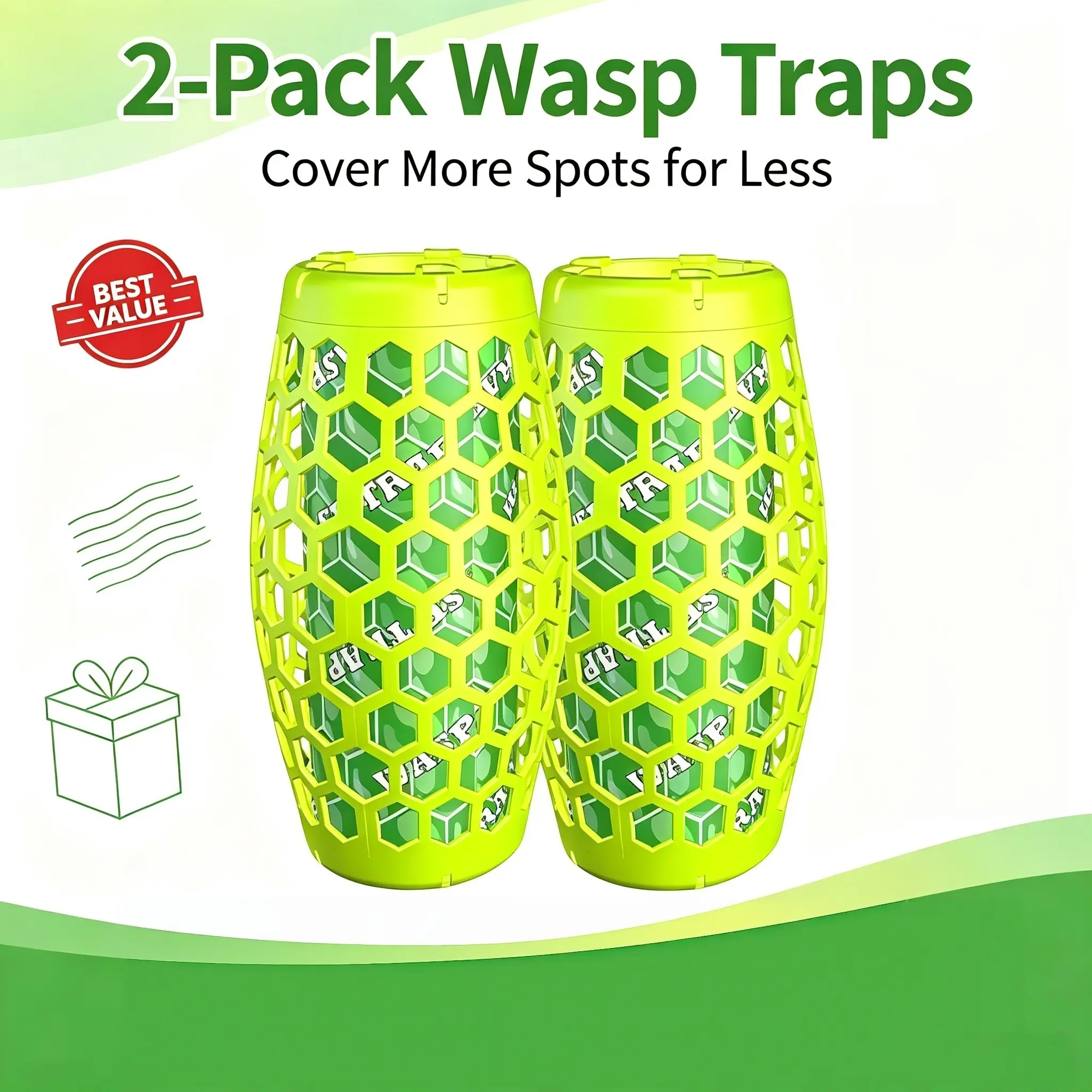 2-Pack Reusable Wasp Traps - Honeycomb Polypropylene Outdoor Insect Capture Set, Hanging Hornet, Yellow Jacket, Carpenter Bee Catcher, Pet & Child Safe for Backyards, Gardens, Farms