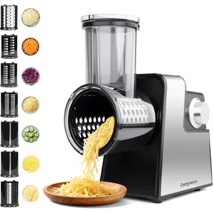 7 in 1 Electric Cheese Grater, 300W Stainless Steel Salad Shooter, Food Slicer Shredder Chopper with Rotary Switch for Block Cheese Vegetables Cucumber Carrots