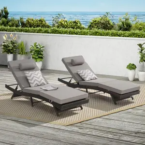Seizeen Set of 2 Outdoor Wicker Reclining Lounge Chairs, 150° Adjustable, Ideal for Beach, Poolside, Garden & Lawn Sunbathing