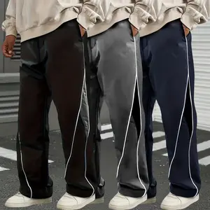 3pcs Men'S Casual Jogger Pants with Drawstring Waist & Side Pockets - Elastic Waistband, Straight-Leg Design, Non-Stretch Fabric, Solid Color, Regular Fit for Gym, Jogging, Casual Attire, Jogging Pants, Gym Apparel, Sporty Look, Comfortable Fit