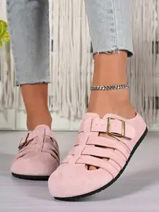 2026 Summer Multicolor Hollow Out Mules, Matte Texture Buckle Flat Rubber Sole Women's Shoes, Comfortable and Stylish Footwear