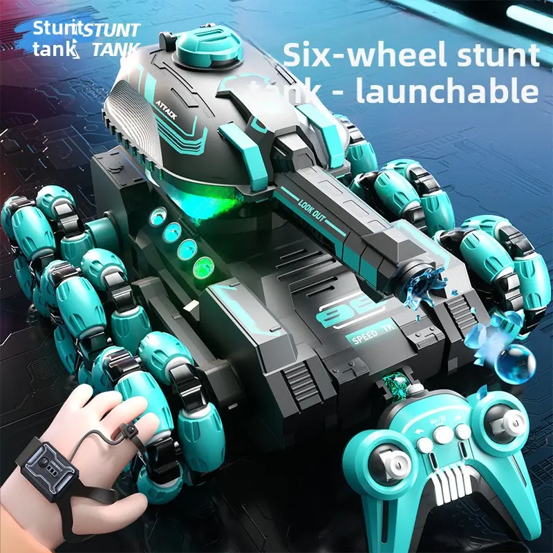Unisex RC Stunt Tank Car - 6-Wheel Transforming Off-Road RC Truck with Spray, Drift, Climbing Capabilities, All-Terrain Remote Control Toy for Kids, Ideal for Birthday, Christmas Gifts