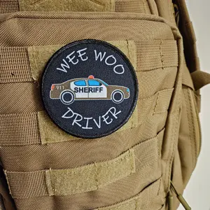 Wee woo driver sheriff car driver funny 3" circle removable morale patch with hook and loop backing