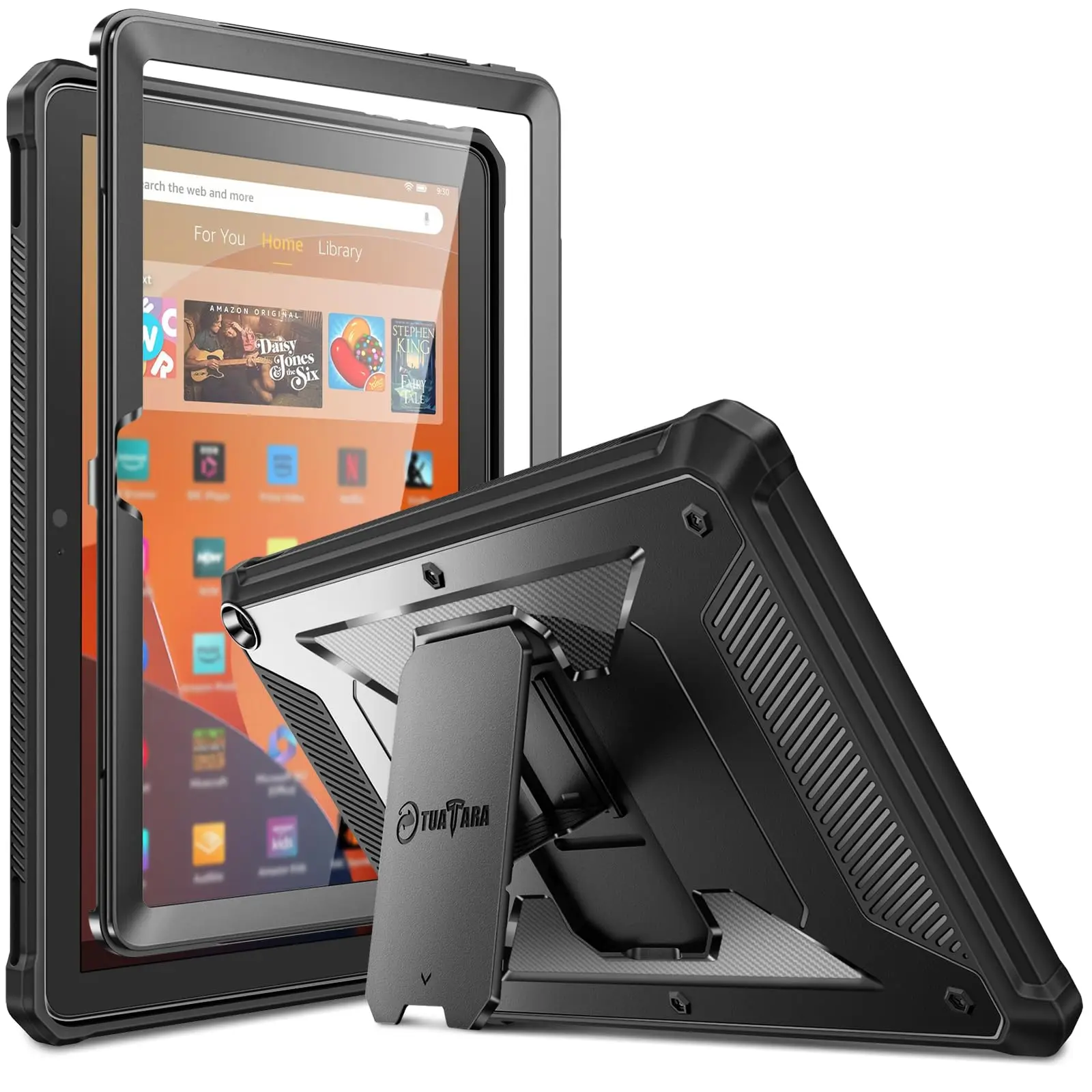 Fintie Hard Crash-Proof Dustproof Tablet Cover for Fire HD 10 (13th Gen 2023) - Polycarbonate-TPU Rugged Unibody Hybrid Bumper, Built-in Screen Protector, Integrated Kickstand, Tablet Accessories, Protection