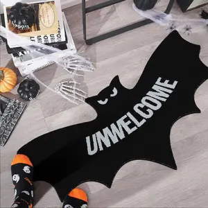 Halloween Bat Shaped Bath Mat, Soft Plush Absorbent Rug, Creative 'un Welcome' Entrance Mat, Ideal for Bathroom Bedroom Bedside, Bathroom Floor Mat