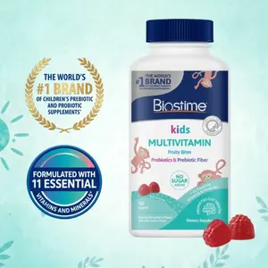 Biostime Kids Multivitamin Fruity Bite Gummies with Probiotics & 11 Essential Vitamins (Ages 4+) | Multivitamin for Kids | No Added Sugar Fruity Bites | Free from Top 9 Allergens | 50 Count