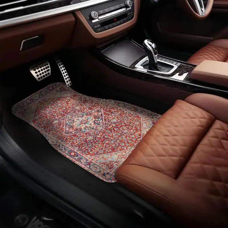 Moroccan Boho Style Car Floor Mat, Non-slip Car Front & Rear Floor Mat, Fashionable Car Interior Decoration Accessories
